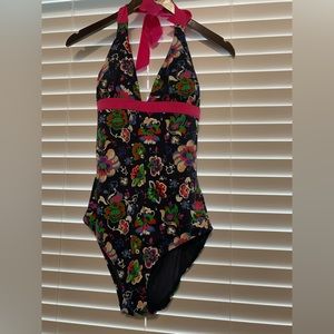 Boden Floral Positano Halter One Piece Swimsuit Size 12